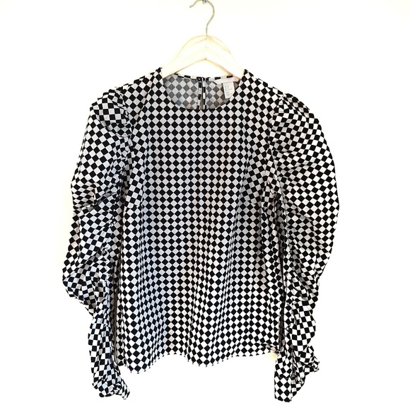 H&M Tops - Gorgeous H&M puff sleeve black white checker 6